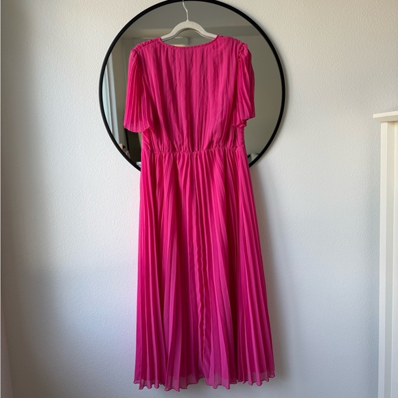 ASOS Design Curve Pleated Bodice Flutter Sleeve Pleat Midi Dress, Hot Pink, 12 - Picture 4 of 10